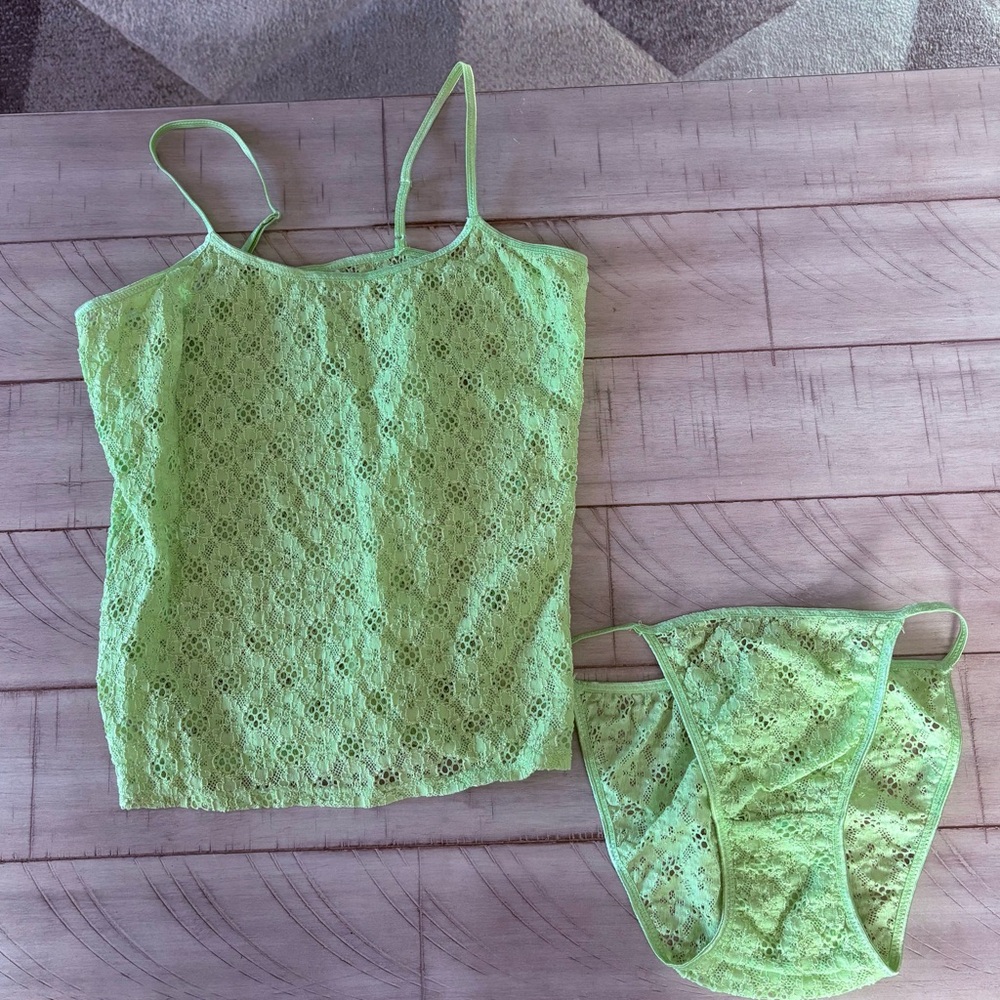 Vintage Y2K Lime Green  Lacy Cami Set Sz. Woman’s Large